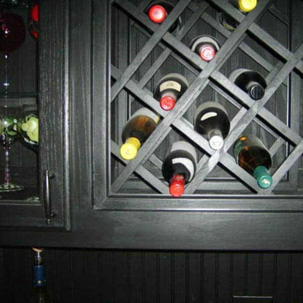 Custom designed wine rack built in from a kitchen remodel in Alpharetta GA